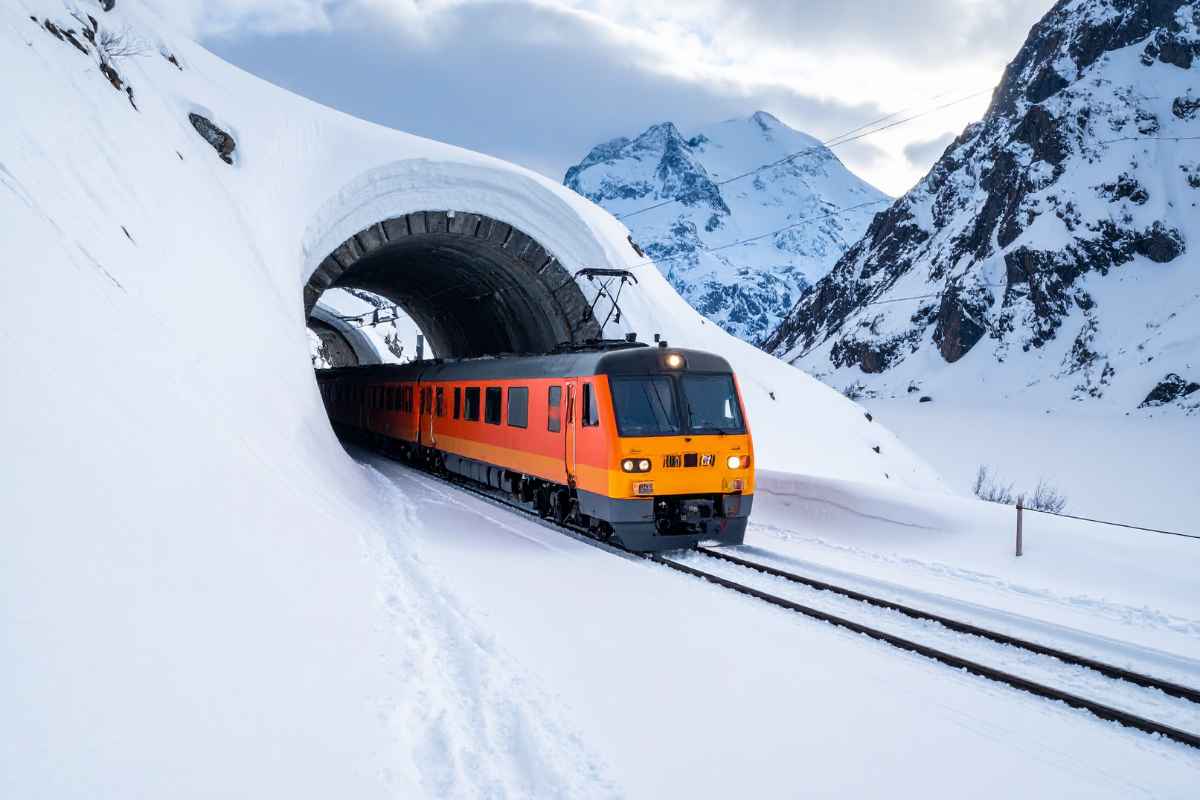 Treno immerso nella neve